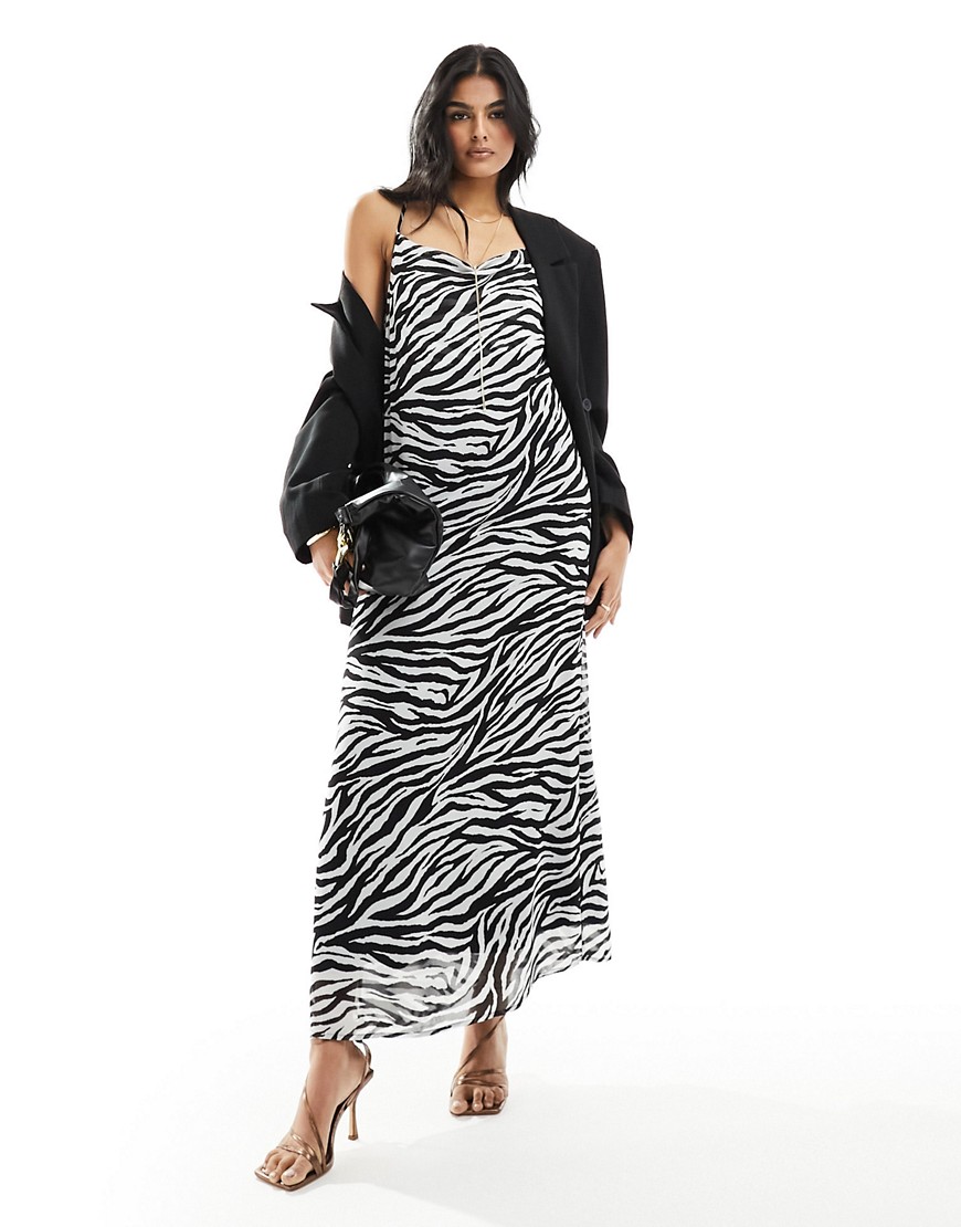 slinky maxi slip dress in zebra print-Multi