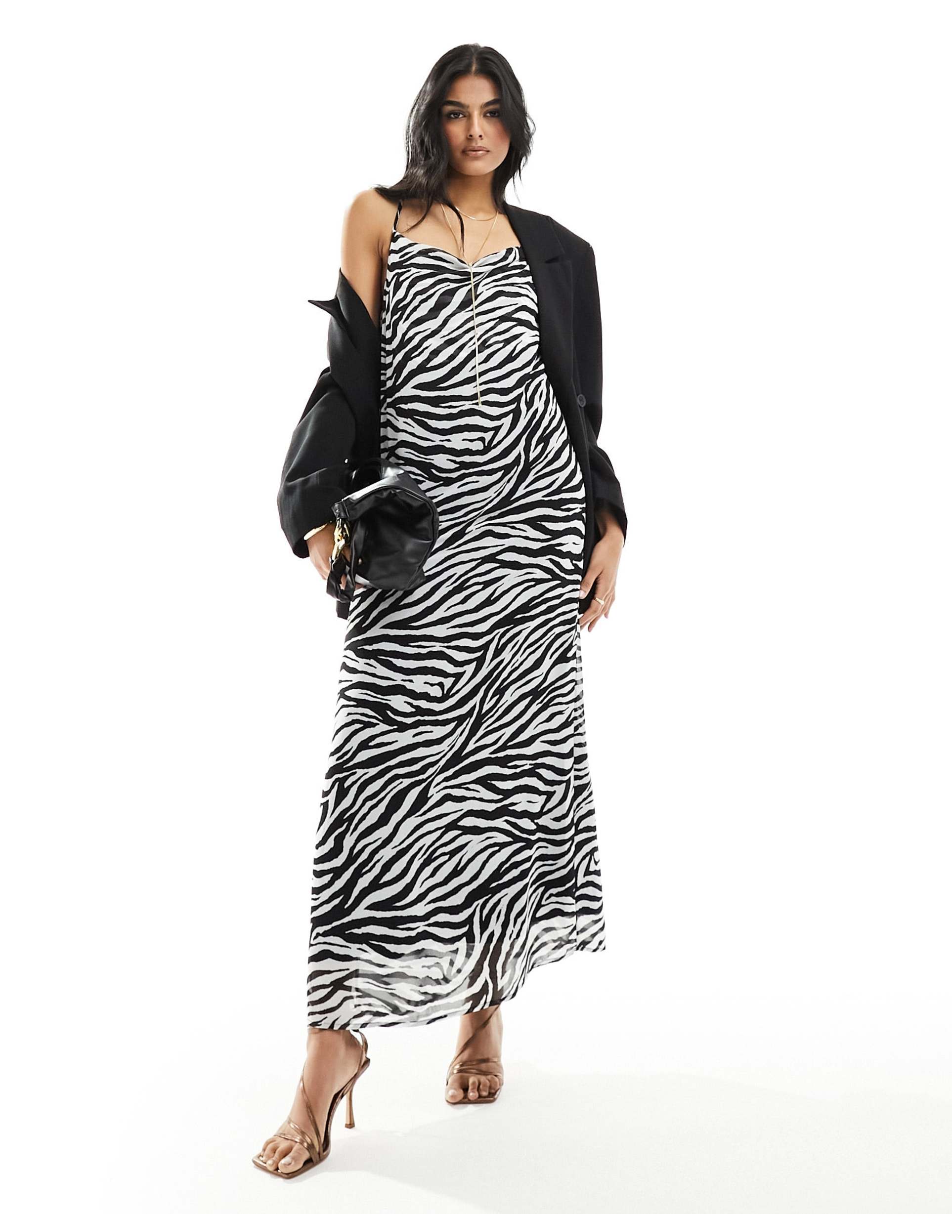 object slinky maxi slip dress in zebra print