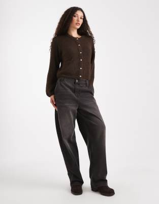Object Slouchy Cardigan With Gold Buttons In Brown
