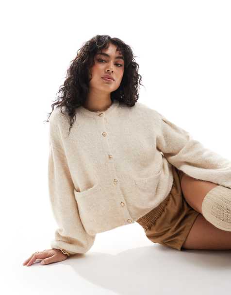 Object slouchy cardigan with gold buttons in cream - view 1