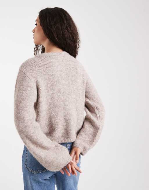Object slouchy cardigan with gold buttons in cream, 3 of 4