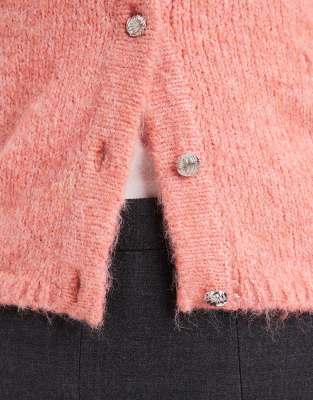 Object Slouchy Knit Cardigan With Pocket Detail In Pink
