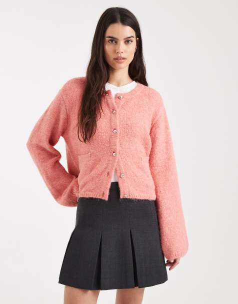 Object slouchy knitted cardigan with pocket detail in living coral - view 1