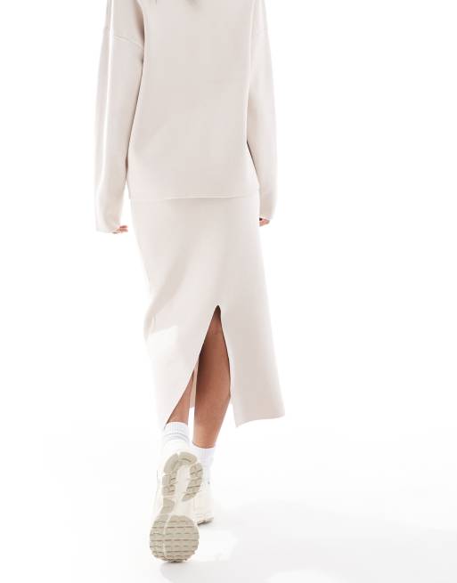 Object - Sølvgrå midinederdel i strik med struktur - Del af sæt, 4 af 5