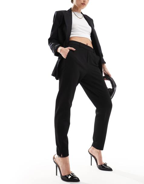 Object - Smalle broek met figuurnaden en cropped pijpen in zwart - view 1