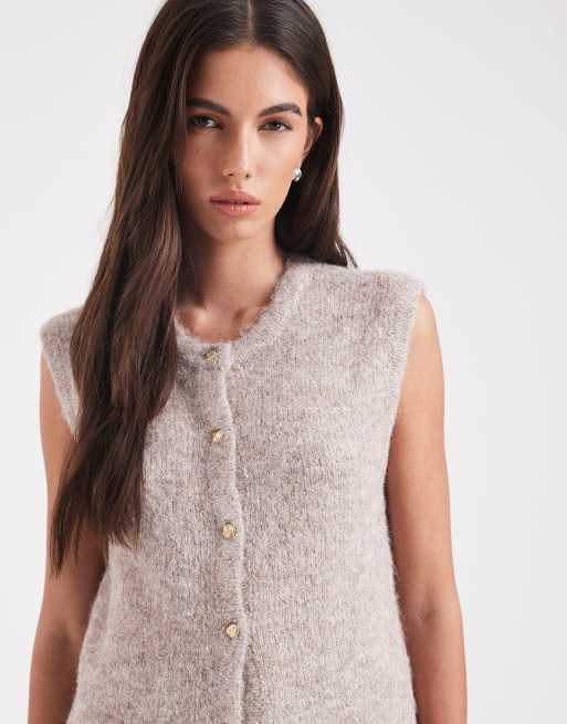 Object - Smanicato in maglia color hummus mélange con bottoni dorati sul davanti in coordinato