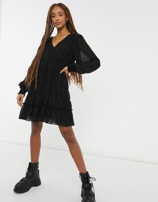 Object smock detail mini dress in black | ASOS