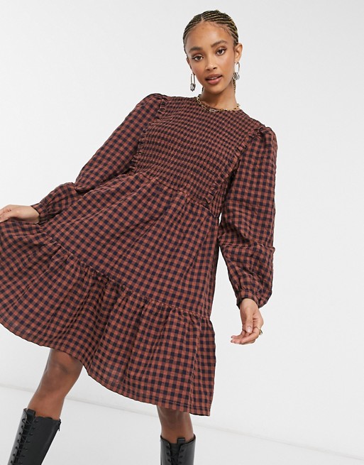 Object smock dress in check print