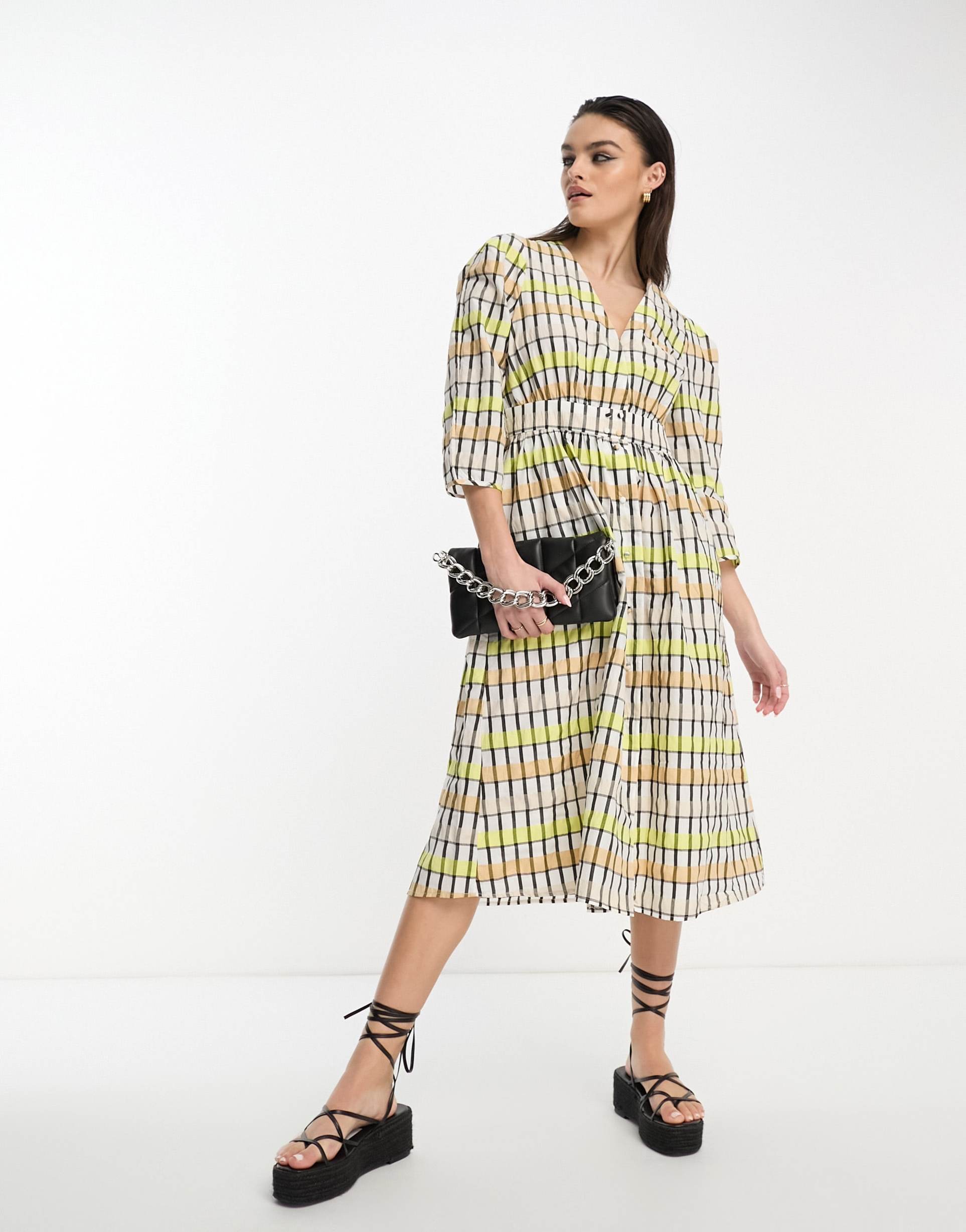 object smock midi dress in tile print