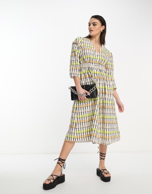 Object smock midi dress in tile print