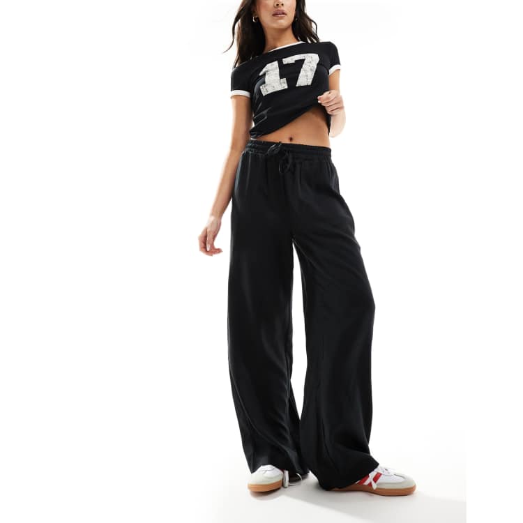 ★DXOH★Stack Logo String Long Wide Pants Black★正規品/人気 ☆DXOH☆Stack Logo String Long Wide Pants Black☆正規品/人気