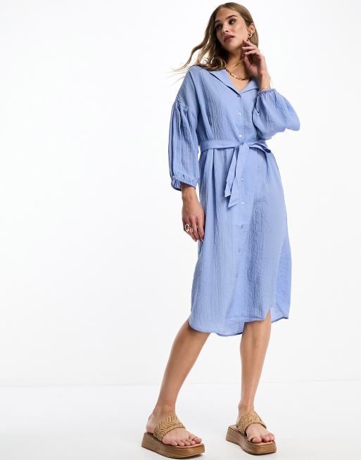Object Stacy tie waist shirt dress in blue