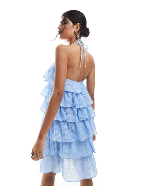Object statement corsage halter mini dress in blue