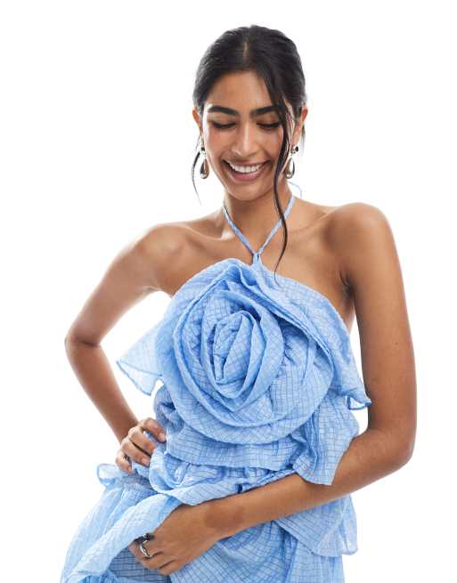 Object statement corsage halter mini dress in blue