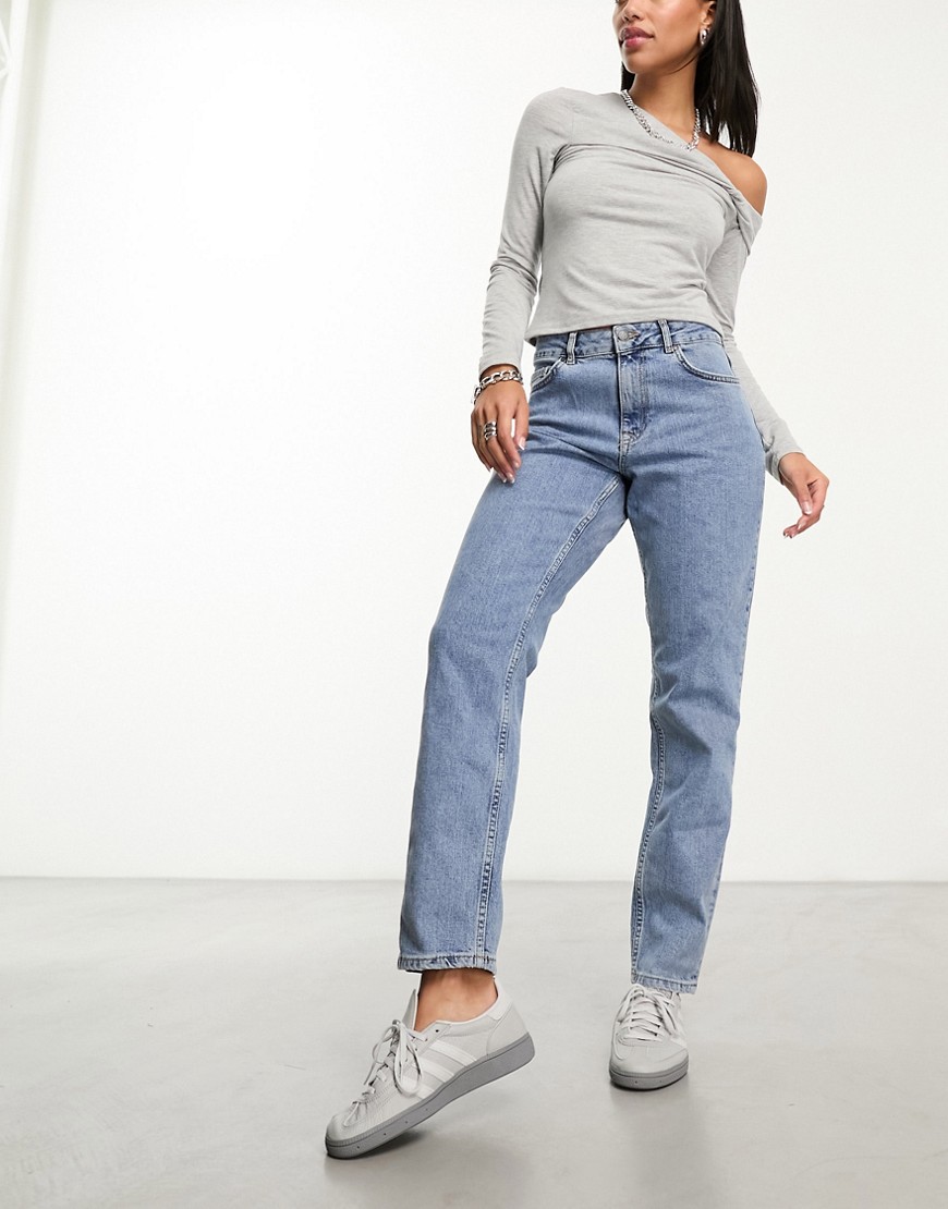 Object straight leg jeans in mid wash blue