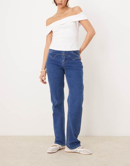 Object straight leg jeans with western stitching in medium blue