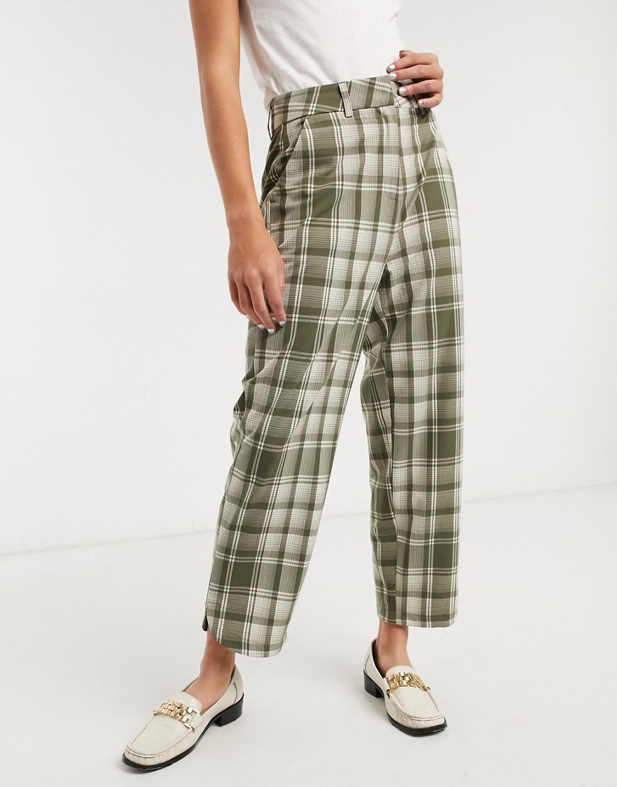 Object straight leg tailored pants in green check