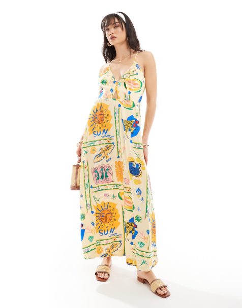 Object strappy maxi dress in painted print - view 1