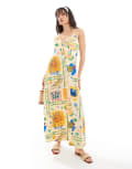 [Object] Object strappy maxi dress in painted print-White 36 MULTI