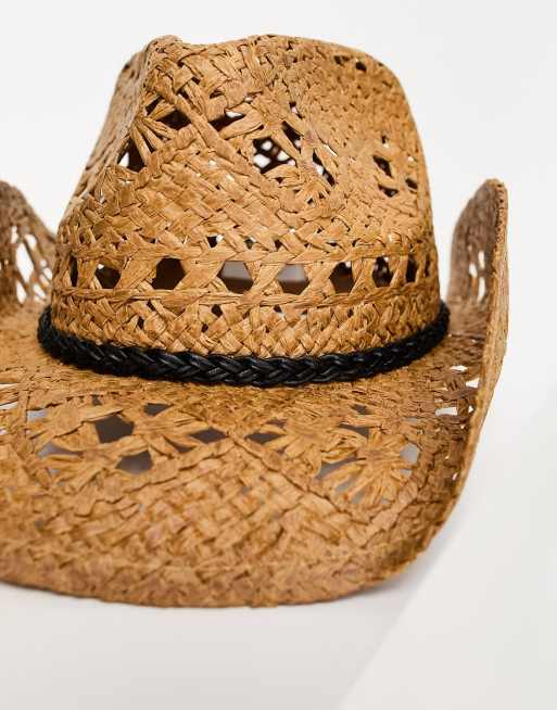 Object straw cowboy hat with black tie detail in neutral, 2 of 4