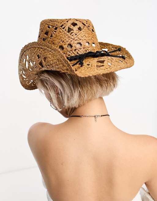 Object straw cowboy hat with black tie detail in neutral, 3 of 4