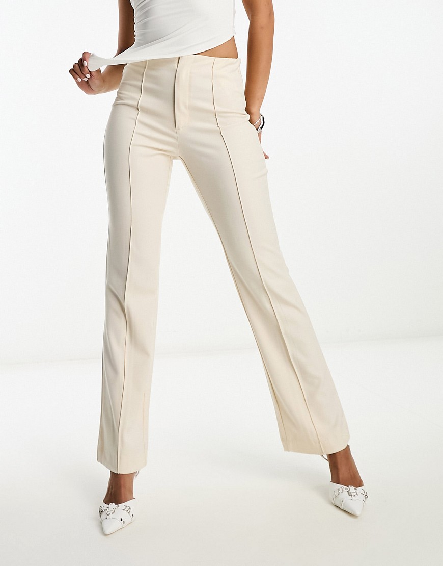Object stretch high waisted flared trousers in cream-White