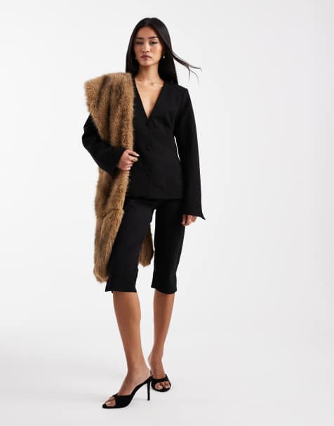 Object stretch tailored cinched waist blazer in black