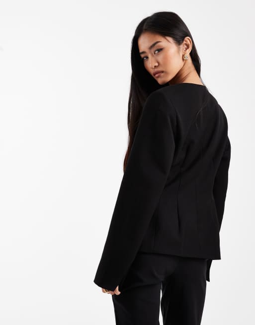 Object stretch tailored cinched waist blazer in black, 3 of 4