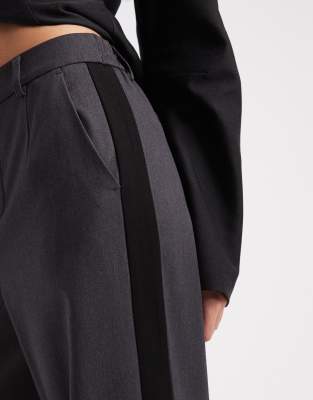 Object Stretch Tailored Wide Leg Pants With Side Stripe Detail In Black