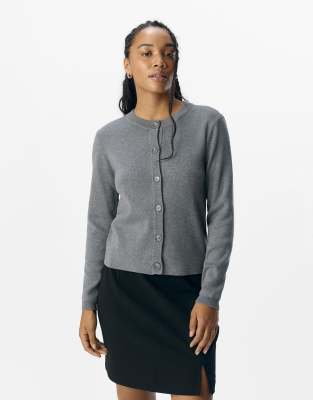 Object - Strickjacke in meliertem Mittelgrau