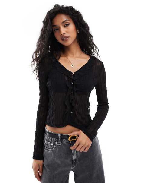 Object – Strickjacke in Schwarz mit Kräuseldetail - view 1