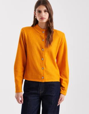 Object - Strickjacke in Wüstenorange mit Schulterpolstern und Metallknöpfen mit Schmelzdesign