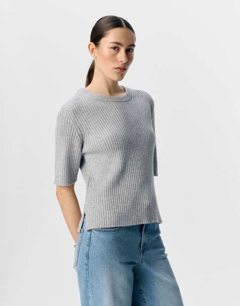 Object – Strickoberteil in meliertem Hellgrau - view 1