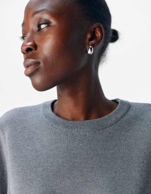 Object - Strikket pullover i mellemgråmelering, 4 af 5