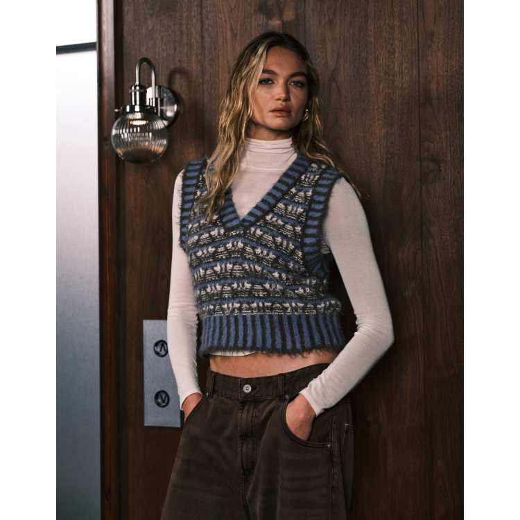 Object stripe patterned knit vest in soft blue and brown | ASOS