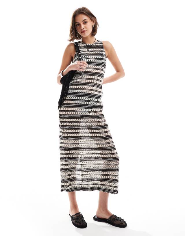 Object - striped crochet maxi dress in black