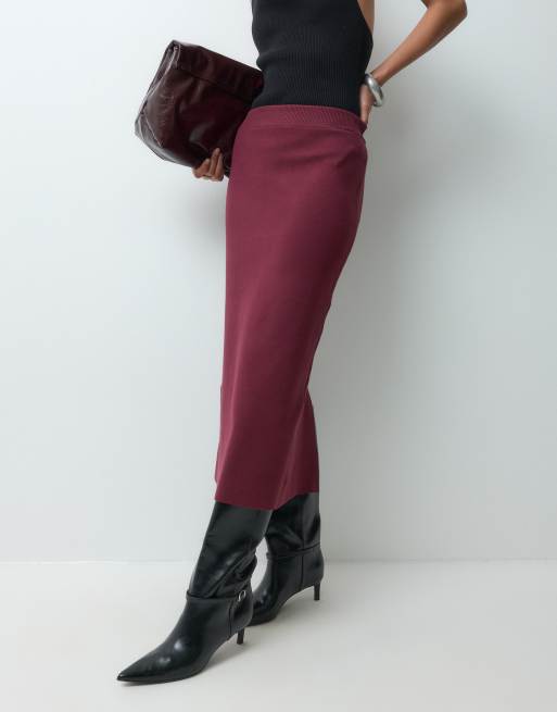 Object structured knit midi skirt co-ord in burgundy, 5 of 5