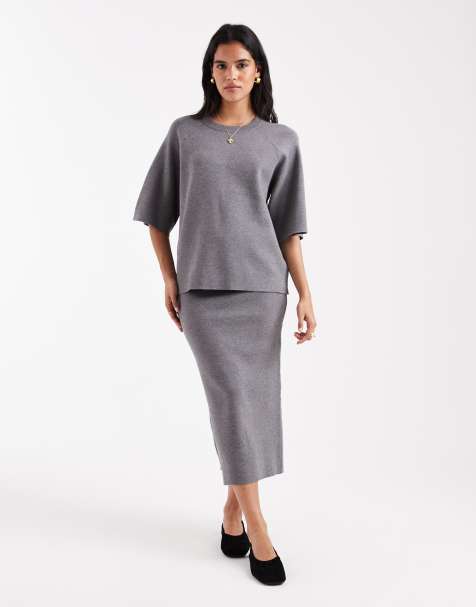 Object structured knit midi skirt co-ord in grey - view 1
