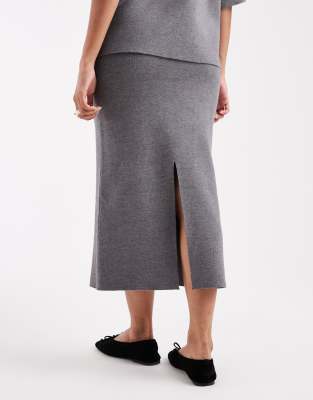 Object Structured Knit Midi Skirt In Gray