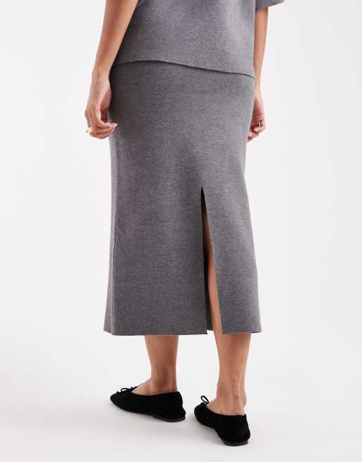 Object structured knit midi skirt in grey (part of a set), 2 of 5