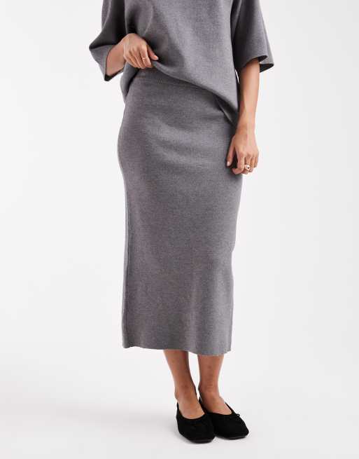 Object structured knit midi skirt in grey (part of a set), 3 of 5
