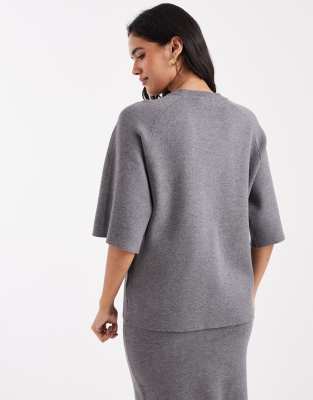 Object Structured Short Sleeve Knit Sweater In Gray