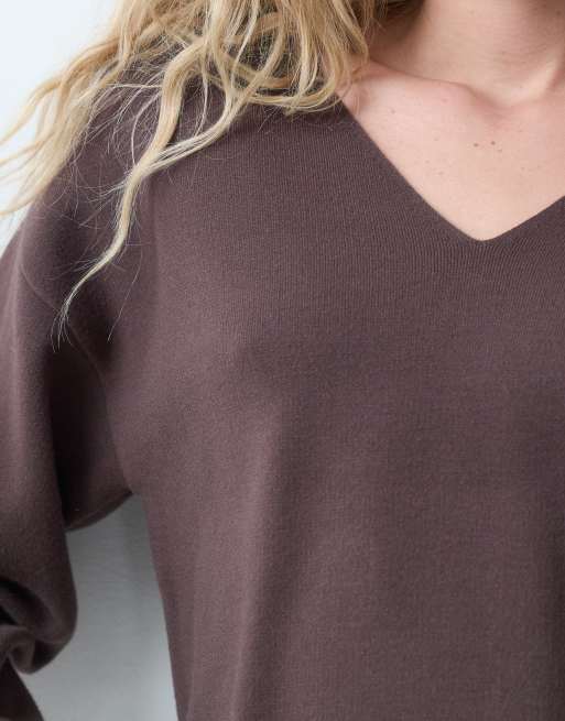 Object structured v neck jumper co-ord in brown, 3 of 4