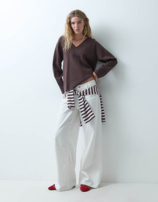 Object structured v neck jumper co-ord in brown, 4 of 4
