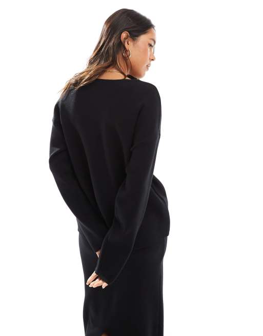Object – Strukturierter Pullover in Schwarz mit V-Ausschnitt, Kombiteil, 2 von 4