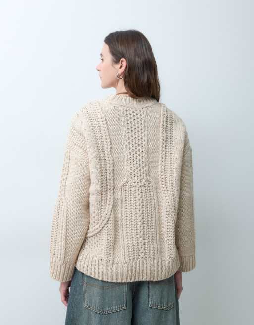 Object strukturierter Rundhalspullover in Creme-Melange, 4 von 4