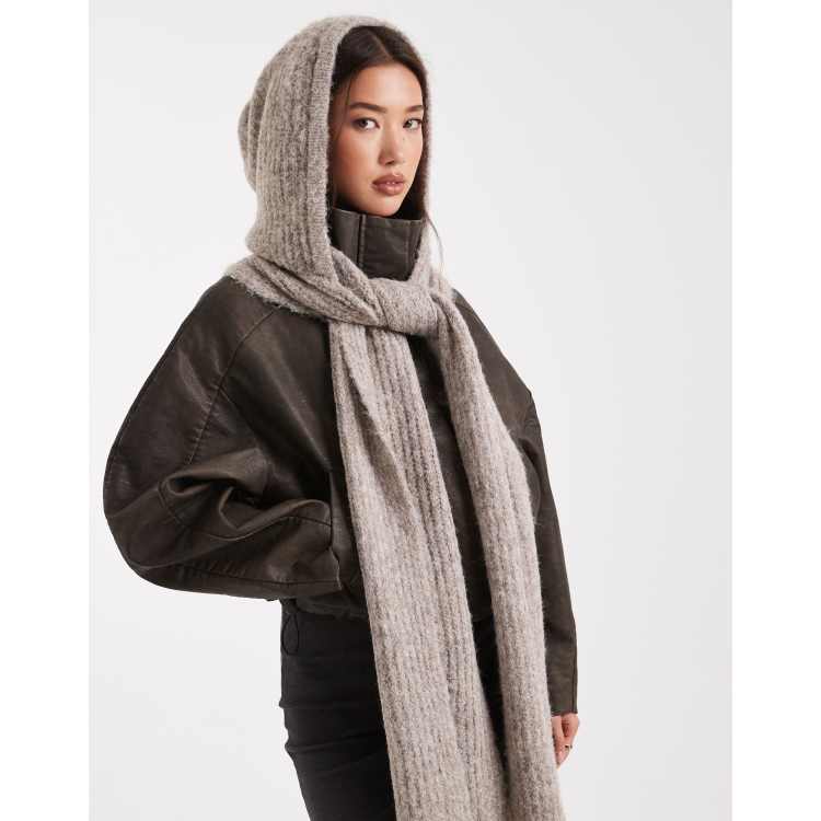Object super soft knit hooded scarf in beige melange | ASOS