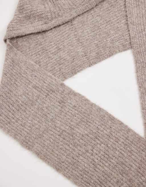 Object super soft knit hooded scarf in beige melange