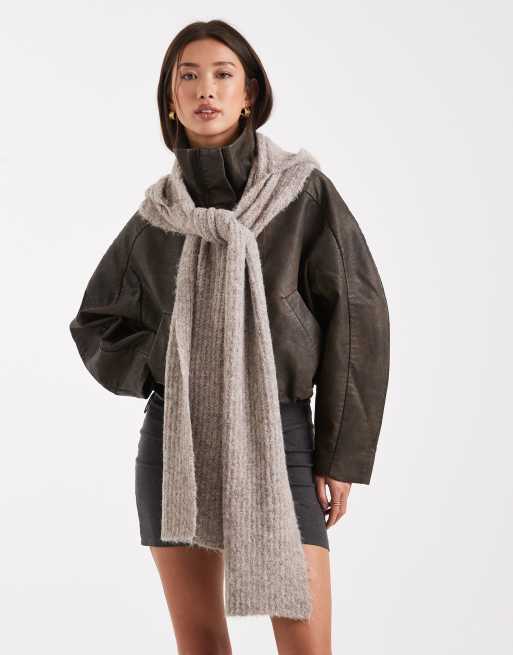 Object super soft knit hooded scarf in beige melange