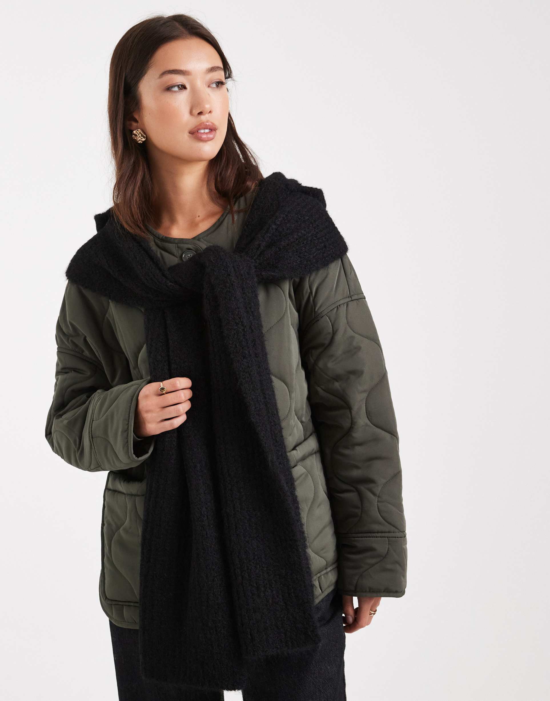 object super soft knit hooded scarf in black